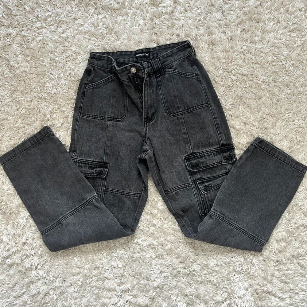 PLT Black Faded Cargo Pants
